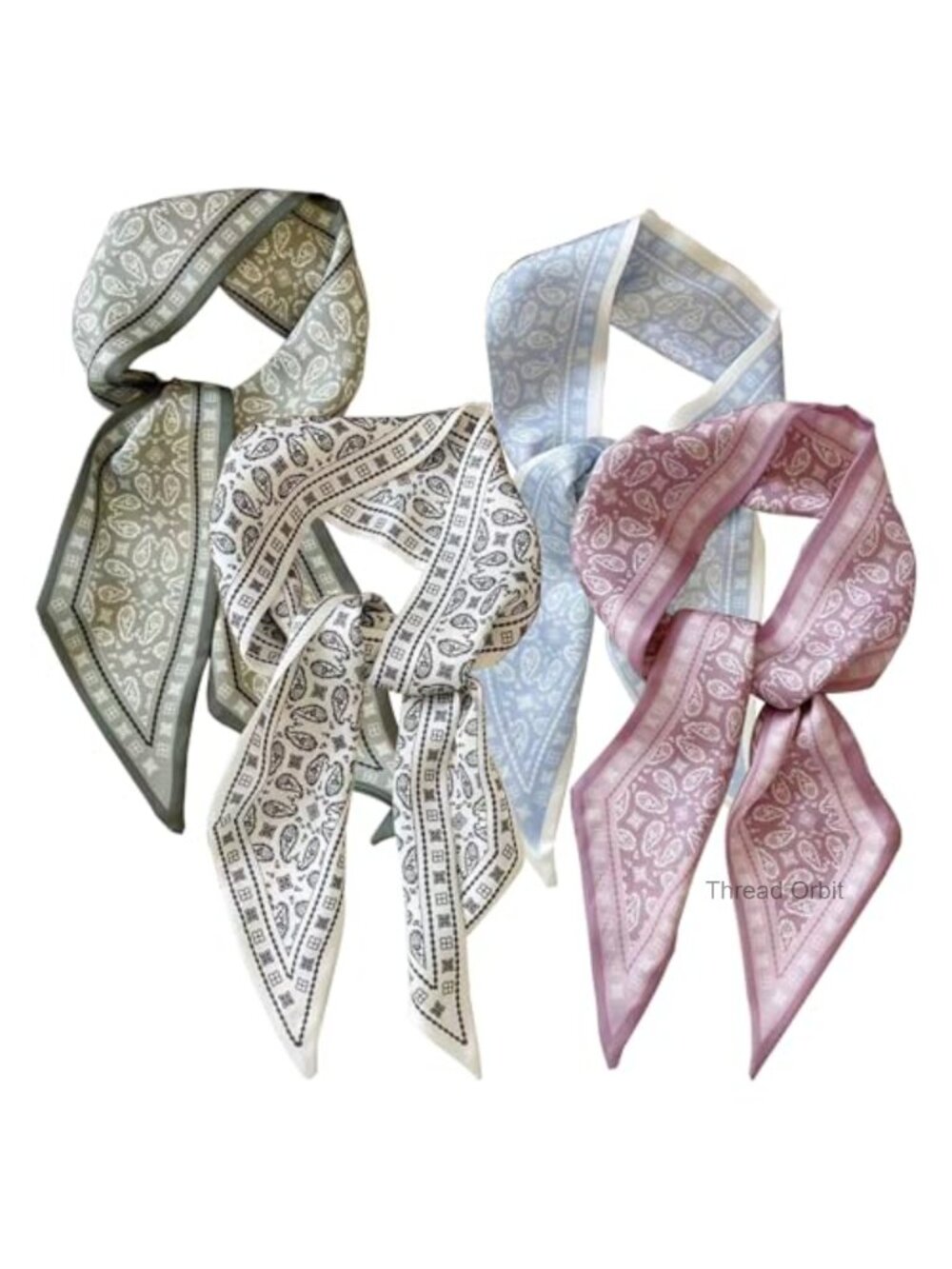 Silk Scarf Set 4 Pcs Fashion Scarves for Handbags Neckerchief